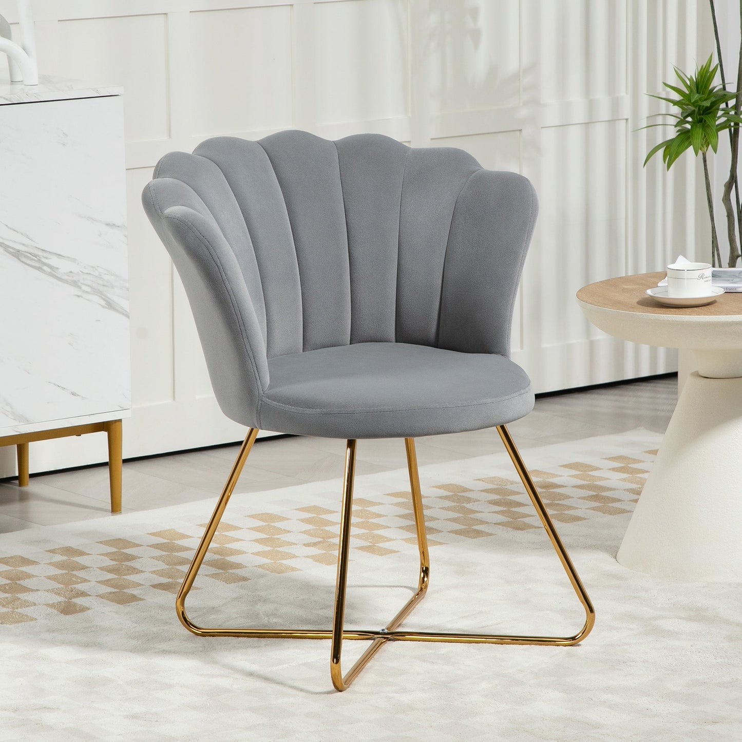 Velvet-Feel Lotus Petal Accent Chair - Grey-1
