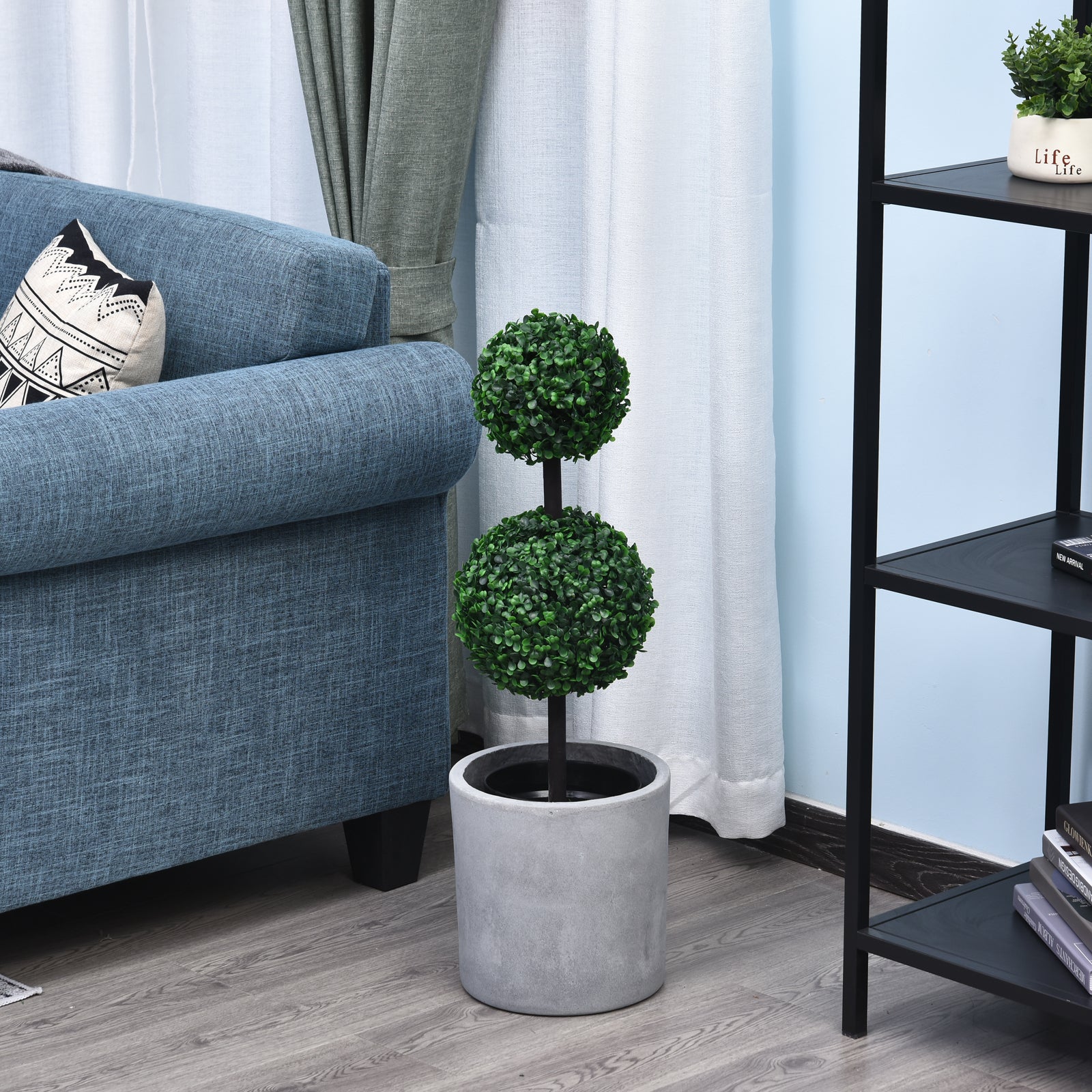 Set of 2 Artificial Boxwood Topiary Trees - Low Maintenance Greenery-0