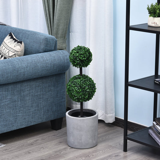 Set of 2 Artificial Boxwood Topiary Trees - Low Maintenance Greenery-0