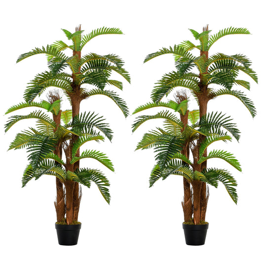 Set of 2 Artificial Tropical Palm Plants with Bendable Leaves - Green-0