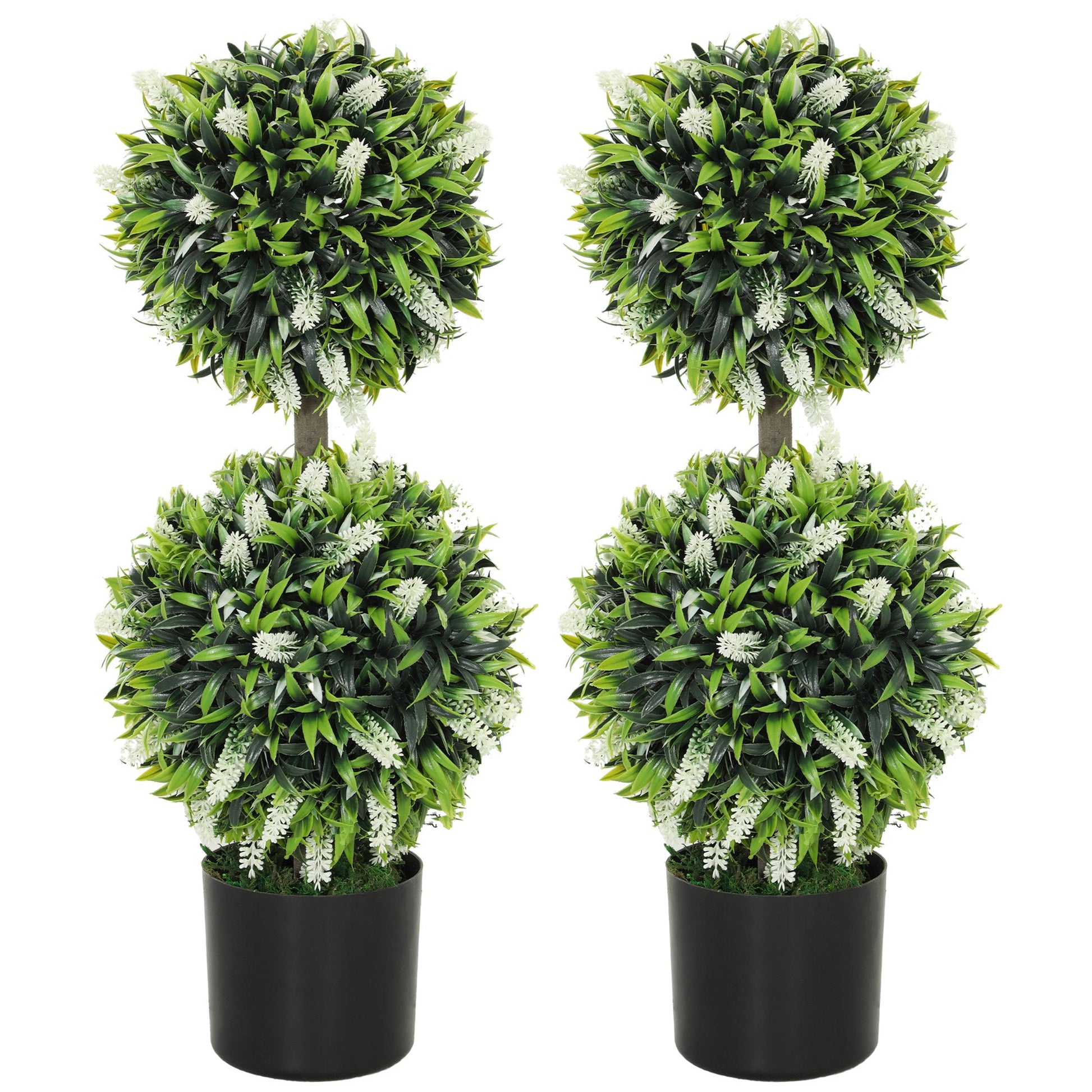 Set of 2 Decorative Artificial Plants Ball Trees with Lavender Flowers in Pot Fake Plants for Home Indoor Outdoor Decor, 70cm, White-0