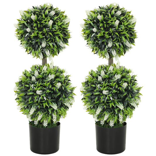 Set of 2 Decorative Artificial Plants Ball Trees with Lavender Flowers in Pot Fake Plants for Home Indoor Outdoor Decor, 70cm, White-0