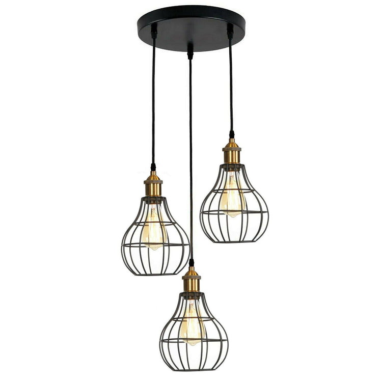 Modern Industrial Wire Cage Retro 3 Head Ceiling Pendant Light Lamp ~2025-8