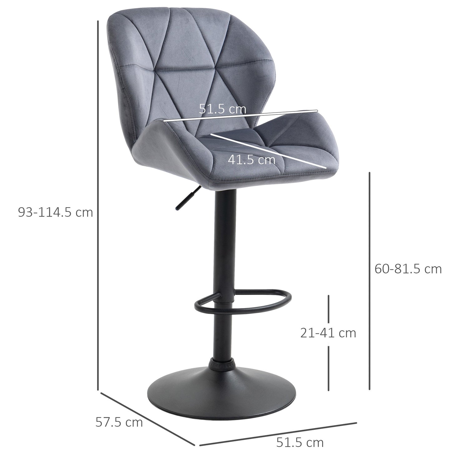 Adjustable Armless Bar Stools with Backs and Footrest - Dark Grey-2
