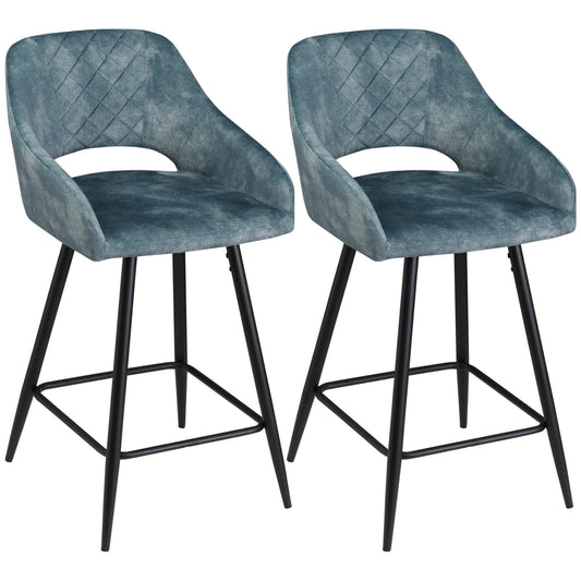 Elegant Velvet Bar Stools Set of 2 for Comfort and Style - Blue-0