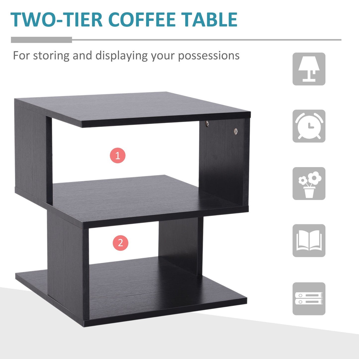 Modern Square 2 Tier Wood Coffee Side Table Storage Shelf Rack Living Room Black-3