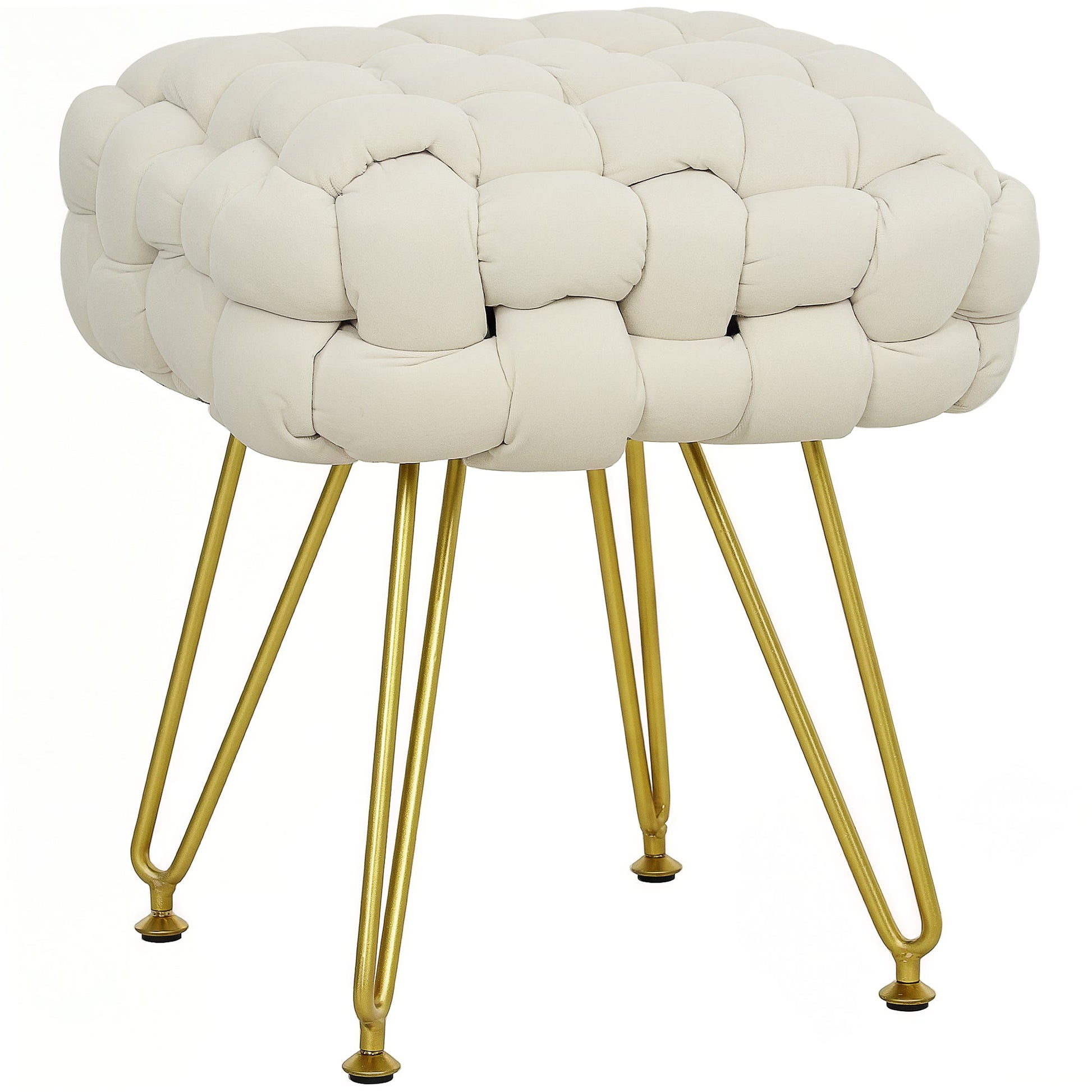 Velvet-Feel Bold Woven Footstool - Cream White-0