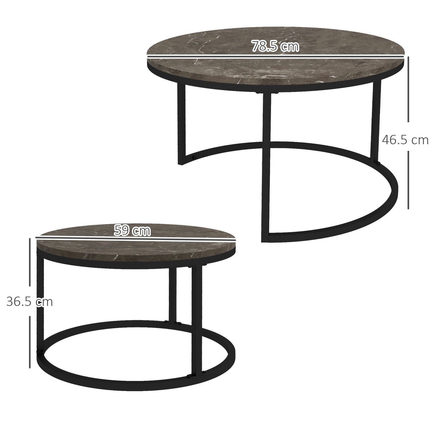 Industrial Nesting Coffee Table Set of 2, Round Coffee Tables, Living Room Table with Faux Marbled Top and Steel Frame-2