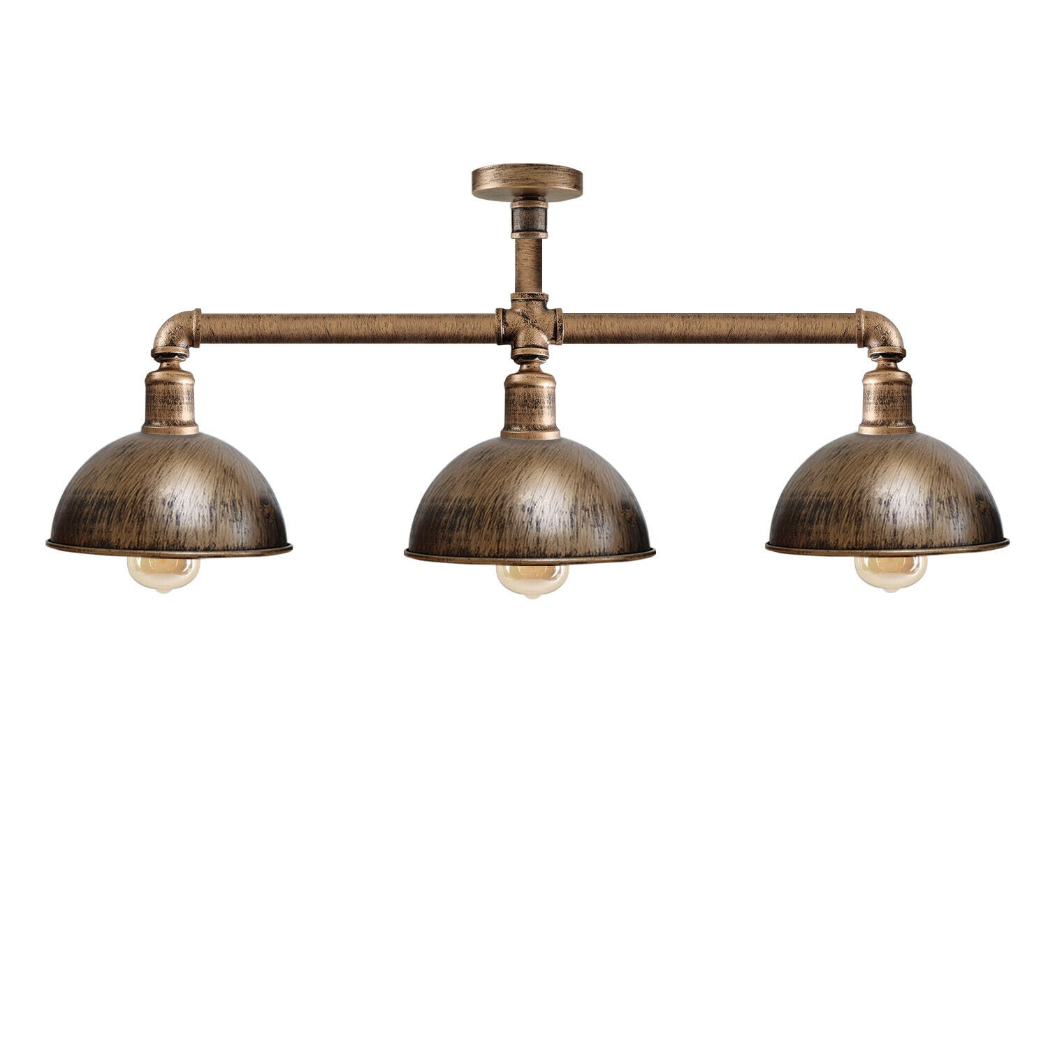 Industrial Retro Texas Style Pipe Lights Semi Flush Brushed copper Metal Ceiling Lamp Shade E27~3596-3