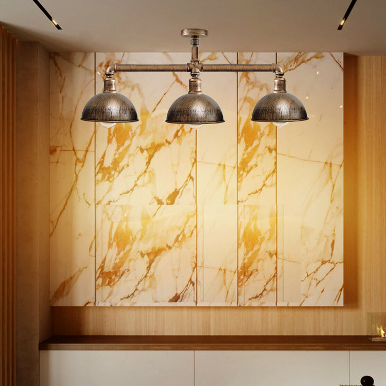 Industrial Retro Texas Style Pipe Lights Semi Flush Brushed copper Metal Ceiling Lamp Shade E27~3596-1