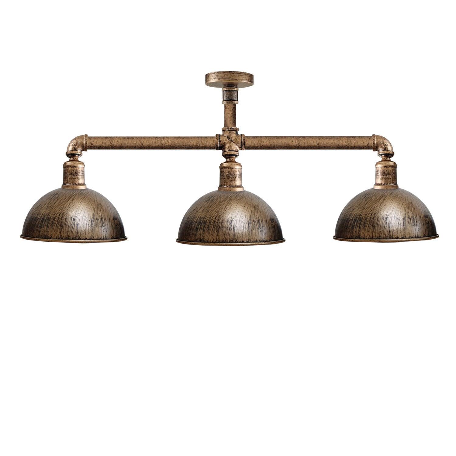 Industrial Retro Texas Style Pipe Lights Semi Flush Brushed copper Metal Ceiling Lamp Shade E27~3596-2