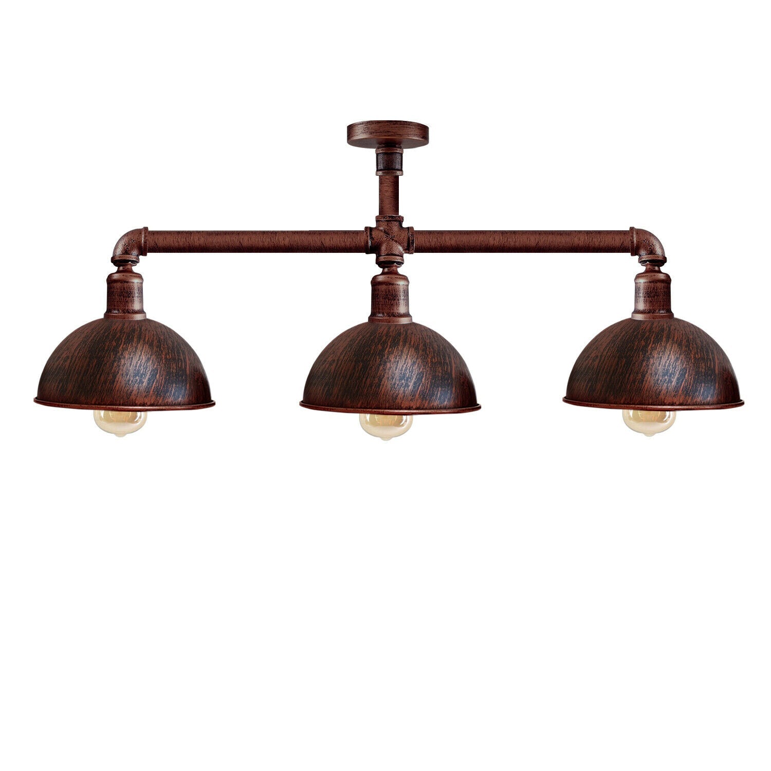 Industrial Retro Texas Style Pipe Lights Semi Flush Brushed copper Metal Ceiling Lamp Shade E27~3596-7