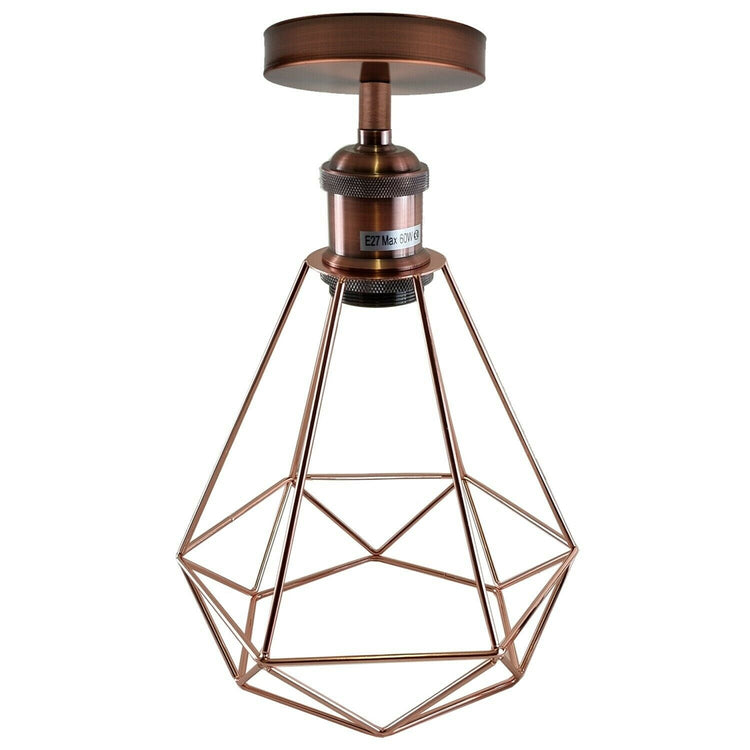 Vintage Retro Industrial Geometric Cage Ceiling Light Shade Flush Mount Light UK~3669-3