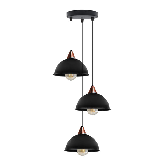 E27  Black Round Three Outlet 21cm Dome Pendant Retro Ceiling Light Shade~4343-0