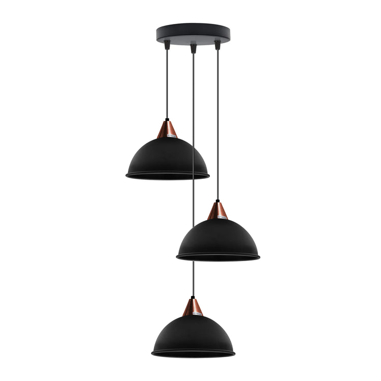 E27  Black Round Three Outlet 21cm Dome Pendant Retro Ceiling Light Shade~4343-5