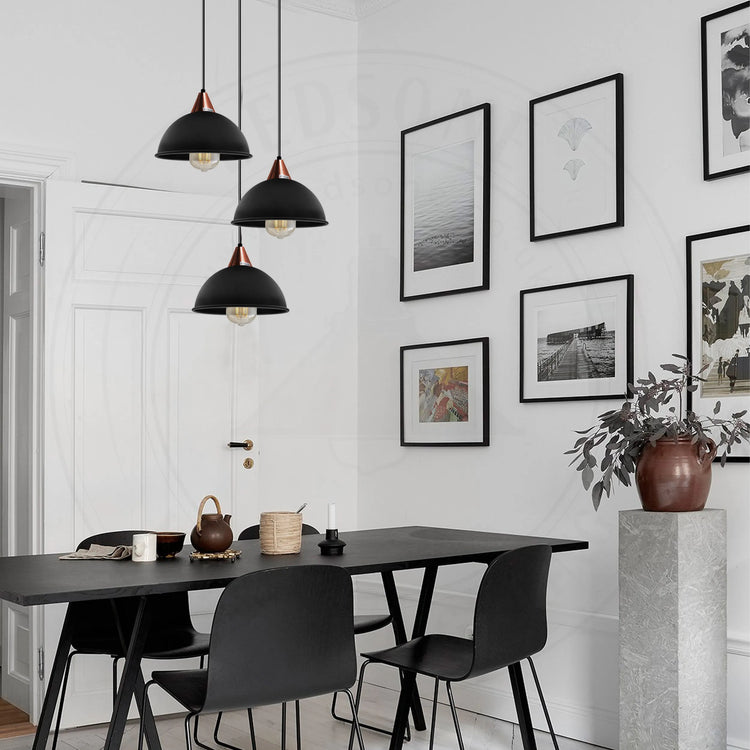 E27  Black Round Three Outlet 21cm Dome Pendant Retro Ceiling Light Shade~4343-3