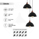 E27  Black Round Three Outlet 21cm Dome Pendant Retro Ceiling Light Shade~4343-1