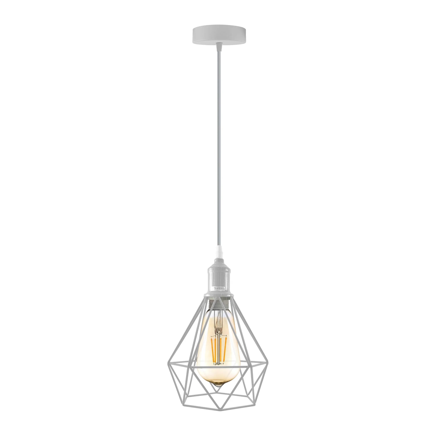 E27 White Hanging Light Cage Shade Loft Style Metal Ceiling Pendant Lamp~4341-0
