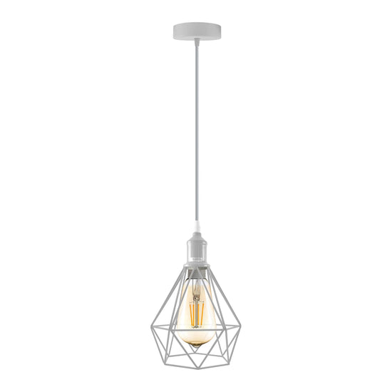 E27 White Hanging Light Cage Shade Loft Style Metal Ceiling Pendant Lamp~4341-0