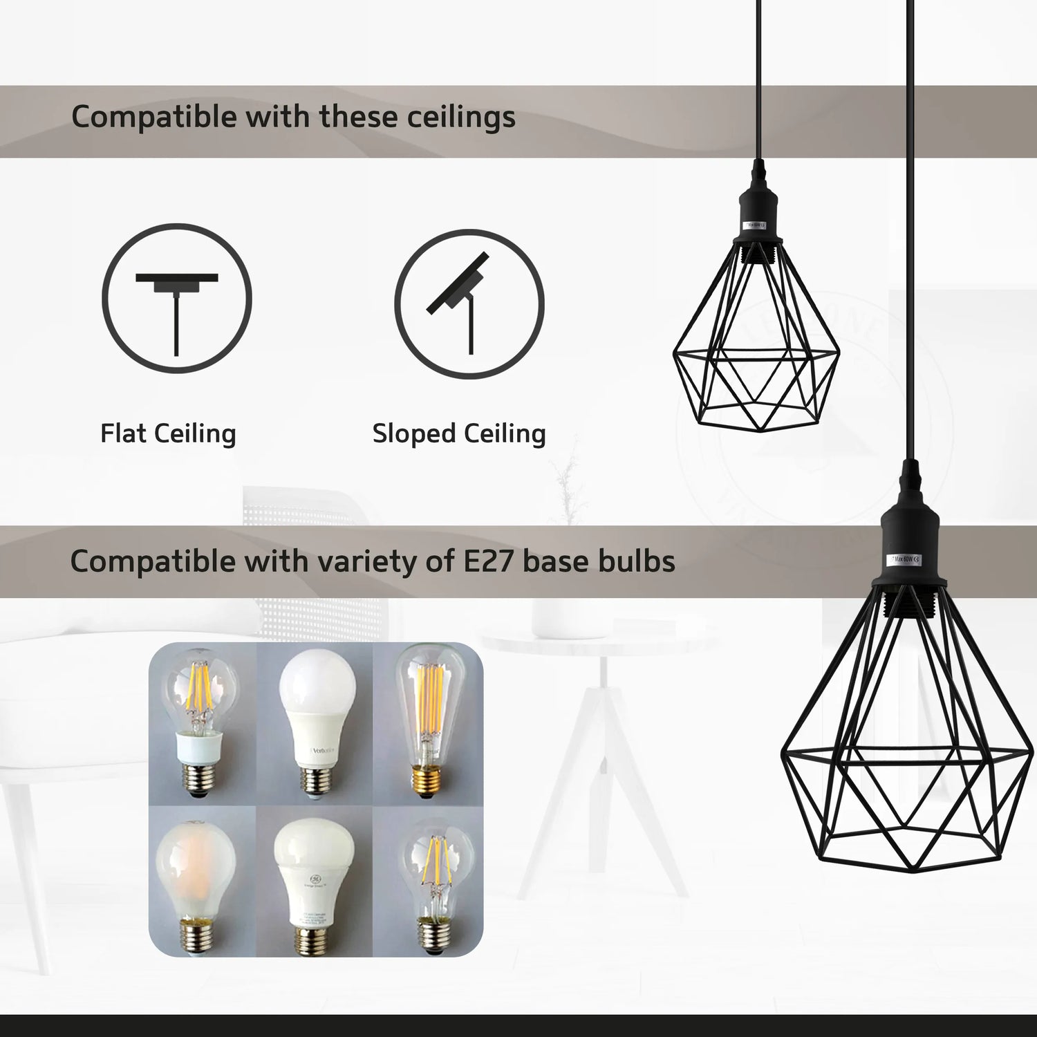 E27 White Hanging Light Cage Shade Loft Style Metal Ceiling Pendant Lamp~4341-4