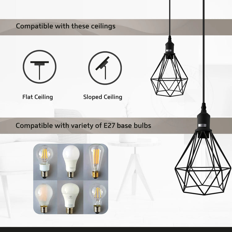 E27 White Hanging Light Cage Shade Loft Style Metal Ceiling Pendant Lamp~4341-4