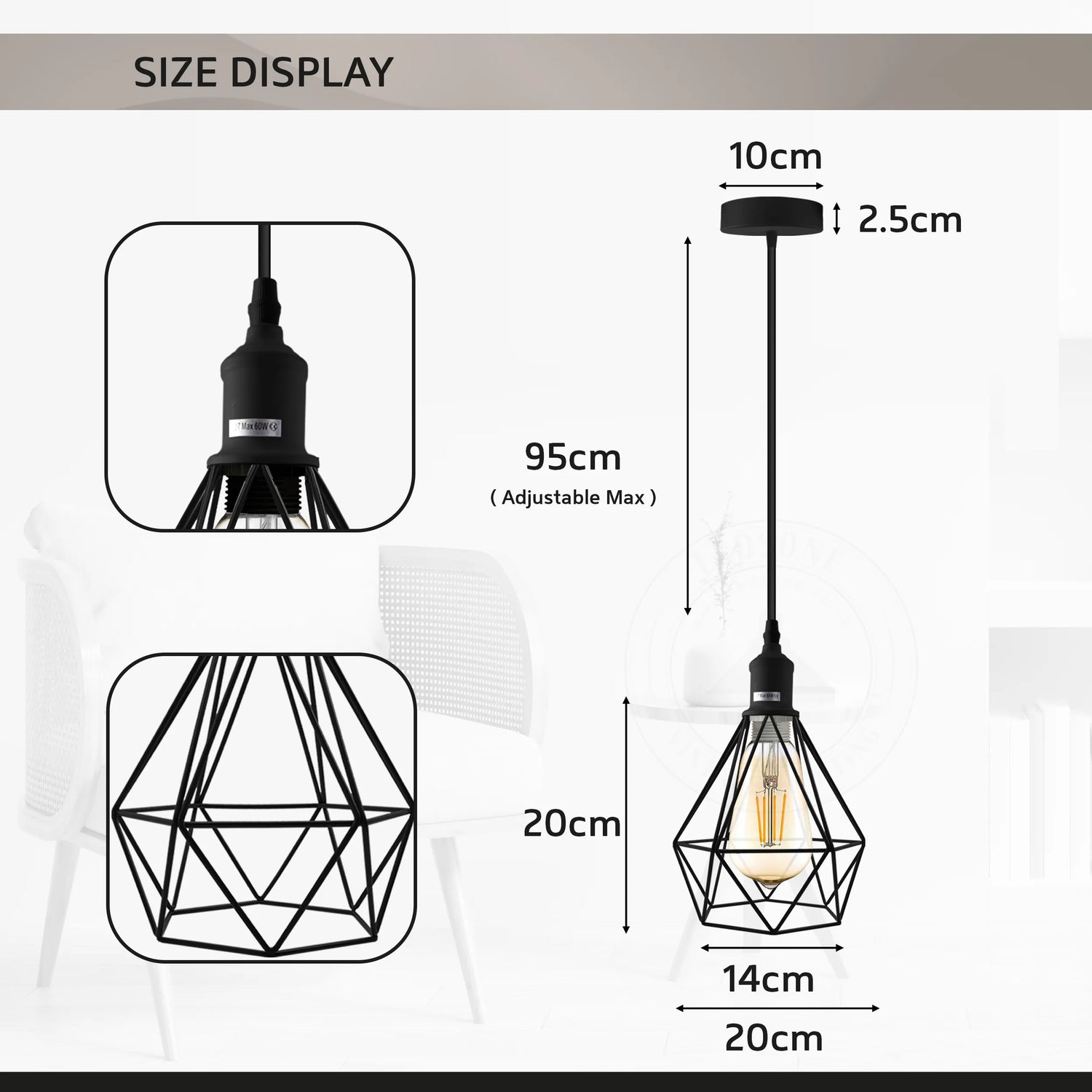E27 White Hanging Light Cage Shade Loft Style Metal Ceiling Pendant Lamp~4341-2