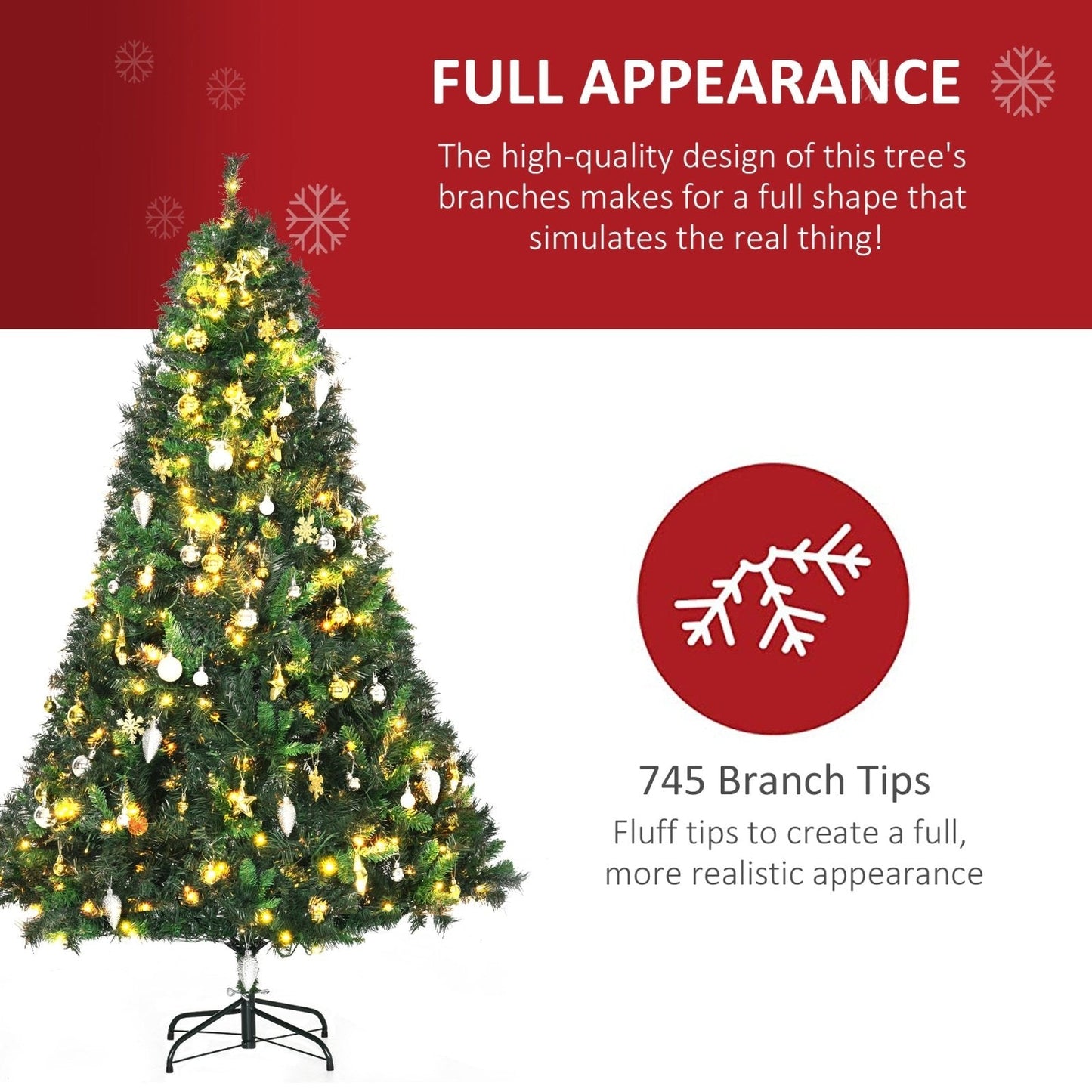 1.8m 6ft Pre Lit Christmas Tree 200 LED Xmas Tree Holiday Décor with Decorative Balls Ornament Metal Stand-3