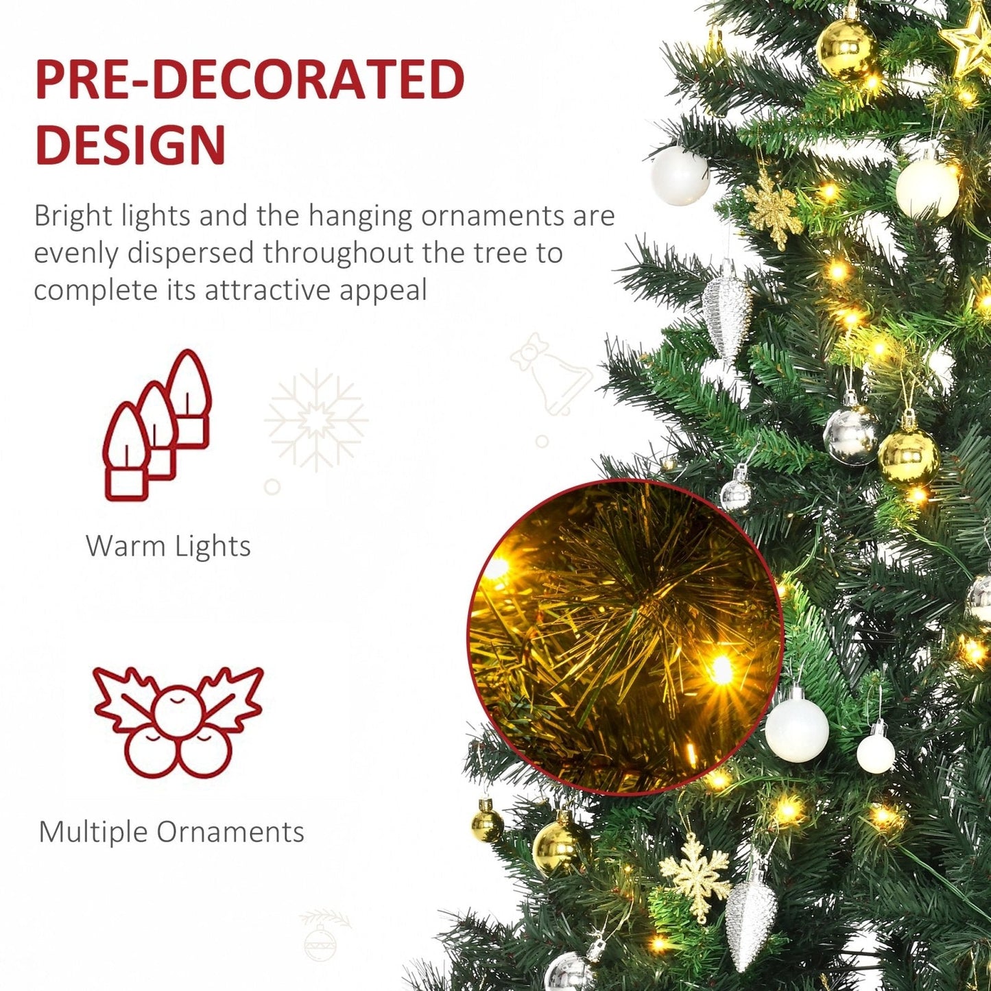 1.8m 6ft Pre Lit Christmas Tree 200 LED Xmas Tree Holiday Décor with Decorative Balls Ornament Metal Stand-4
