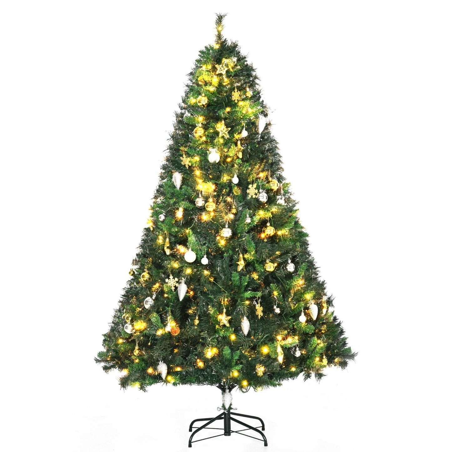 1.8m 6ft Pre Lit Christmas Tree 200 LED Xmas Tree Holiday Décor with Decorative Balls Ornament Metal Stand-0