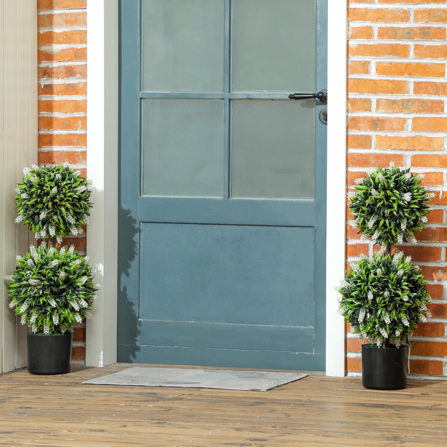 Set of 2 Decorative Artificial Plants Ball Trees with Lavender Flowers in Pot Fake Plants for Home Indoor Outdoor Decor, 70cm, White-1