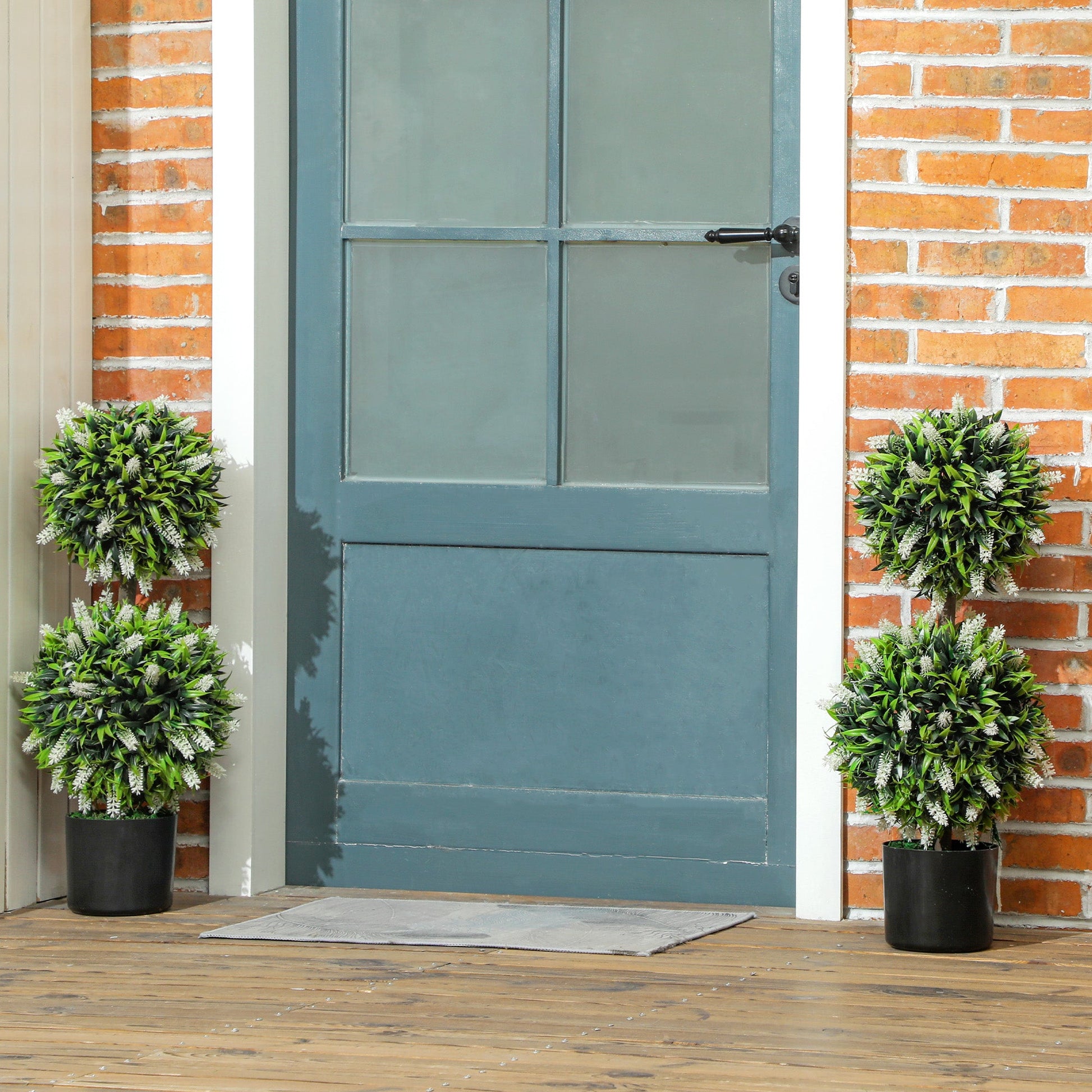 Set of 2 Decorative Artificial Plants Ball Trees with Lavender Flowers in Pot Fake Plants for Home Indoor Outdoor Decor, 70cm, White-1