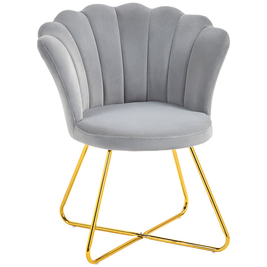 Velvet-Feel Lotus Petal Accent Chair - Grey-0