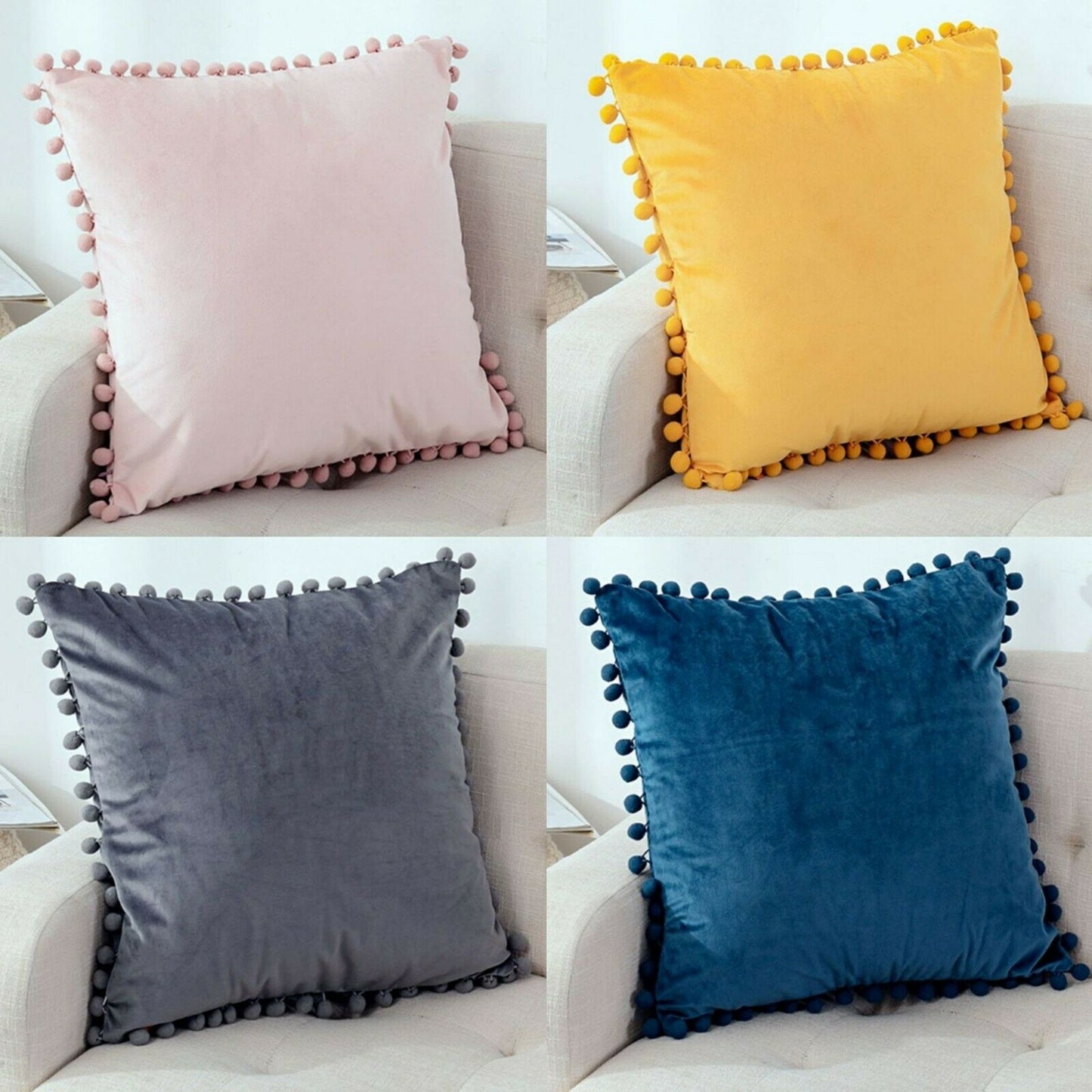 Tassel Velvet Cushion Covers With Pom Pom 18 X 18" (45 Cm)-2