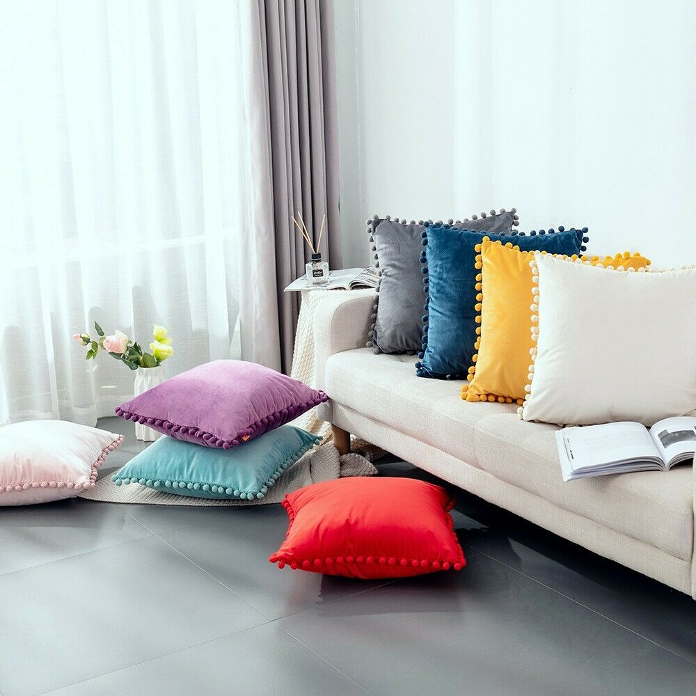Tassel Velvet Cushion Covers With Pom Pom 18 X 18" (45 Cm)-1