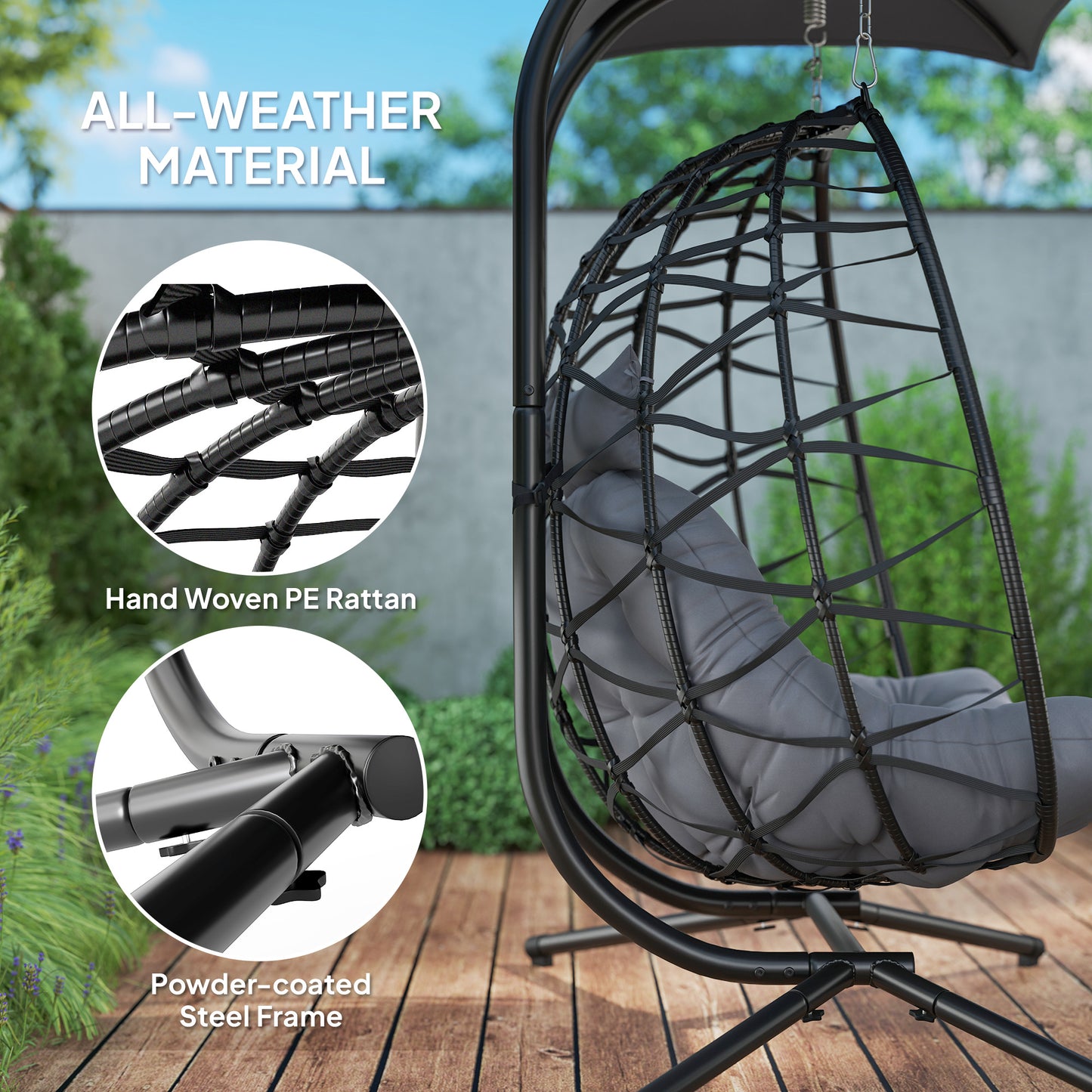 Outsunny Rattan Double Hanging Egg Chair with Canopy - Black