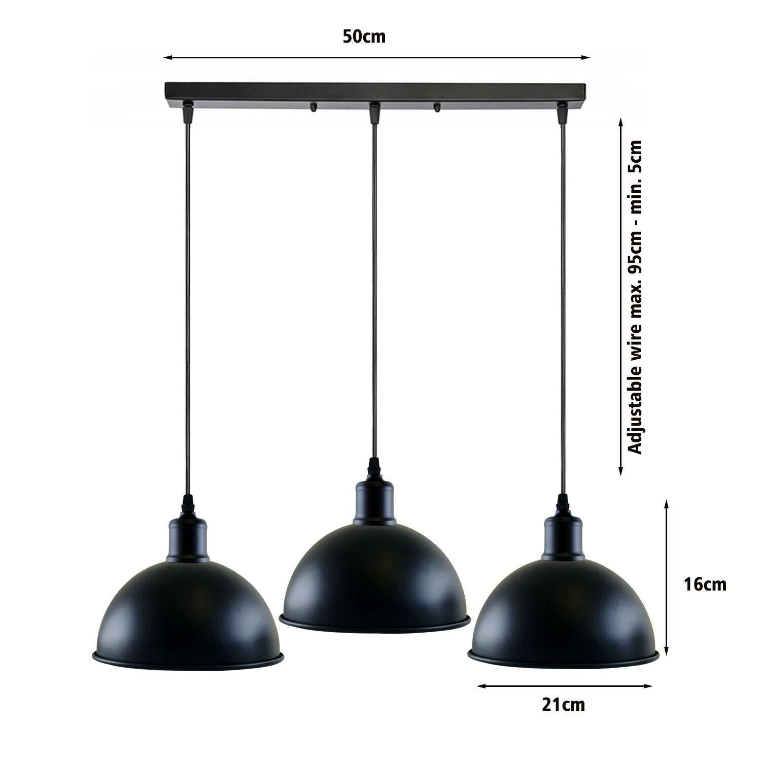 Vintage Industrial 3Head Ceiling Pendant Light Black Hanging Light Metal Dome Shape Shade Indoor Light Fitting~1242-2