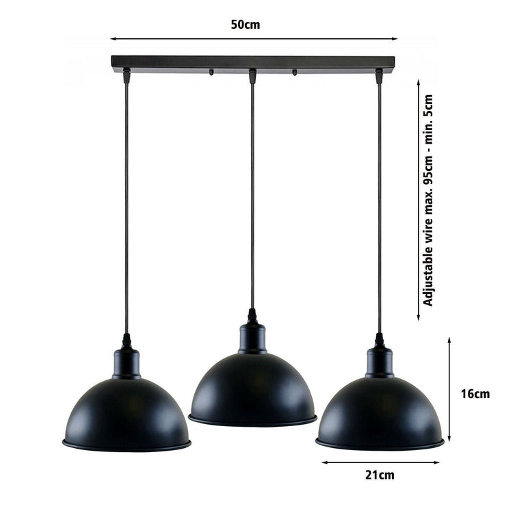 Vintage Industrial 3Head Ceiling Pendant Light Black Hanging Light Metal Dome Shape Shade Indoor Light Fitting~1242-2