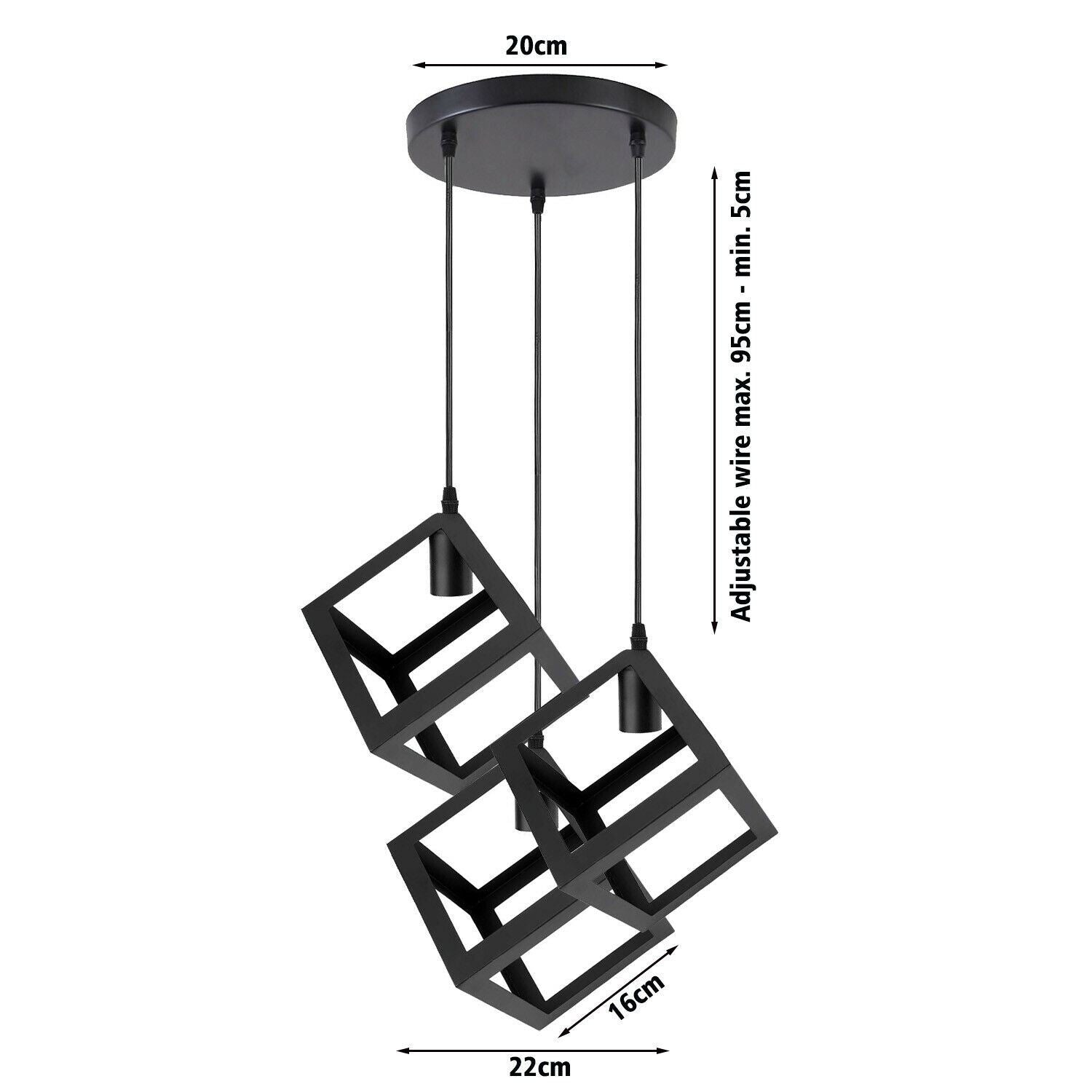 3 Cluster Pendant Light in Black Square Shape ~1256-1