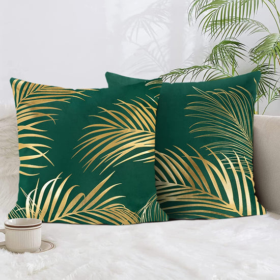 Gold Leaf Pattern Velvet Cushion Covers 45 x 45 cm-1