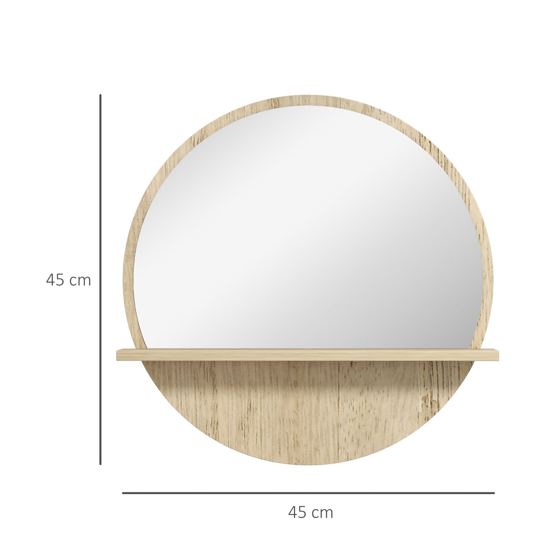 Round Wall Mounted Bathroom Mirror with Shelf for Easy Makeup - Natural Wood Effect-2