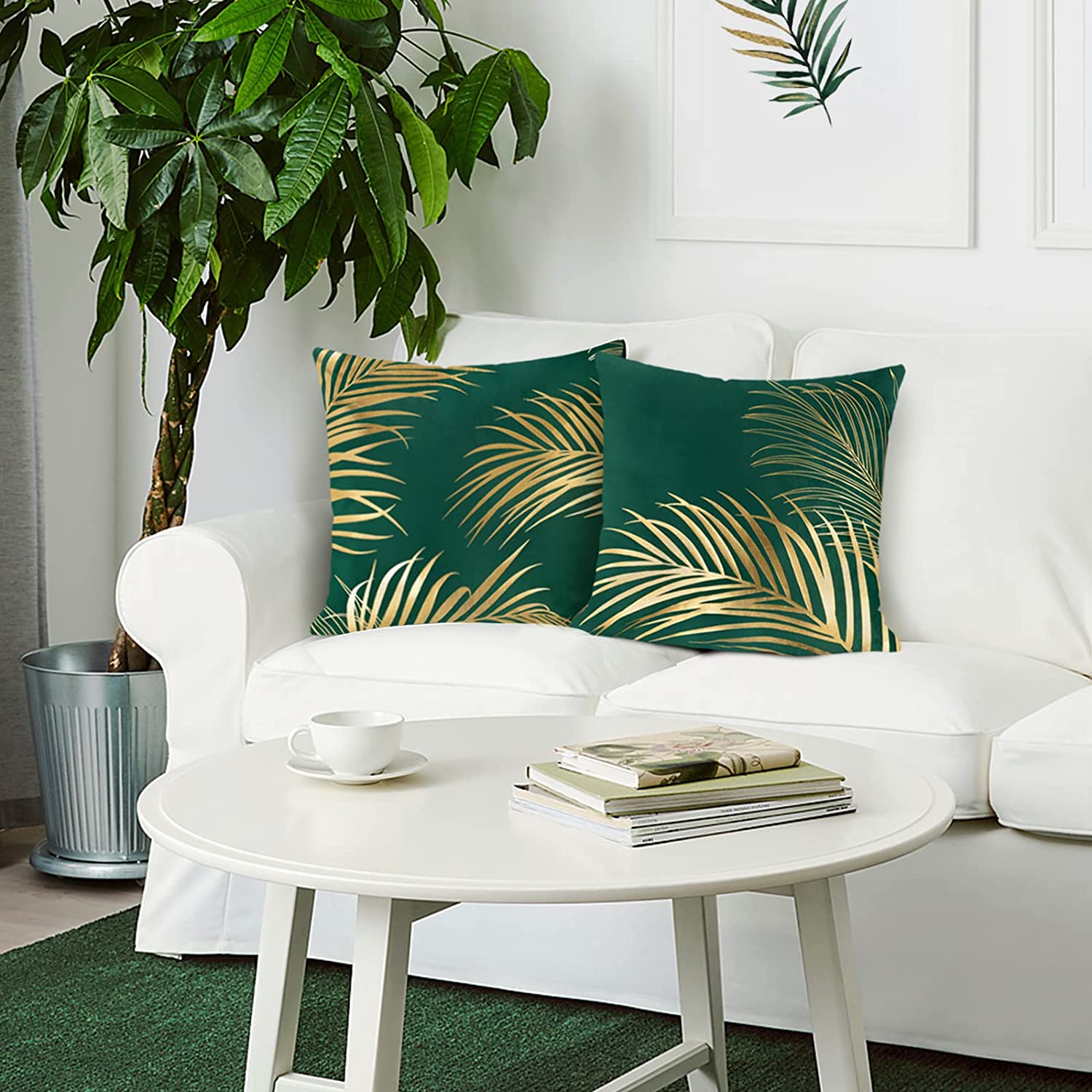 Gold Leaf Pattern Velvet Cushion Covers 45 x 45 cm-2