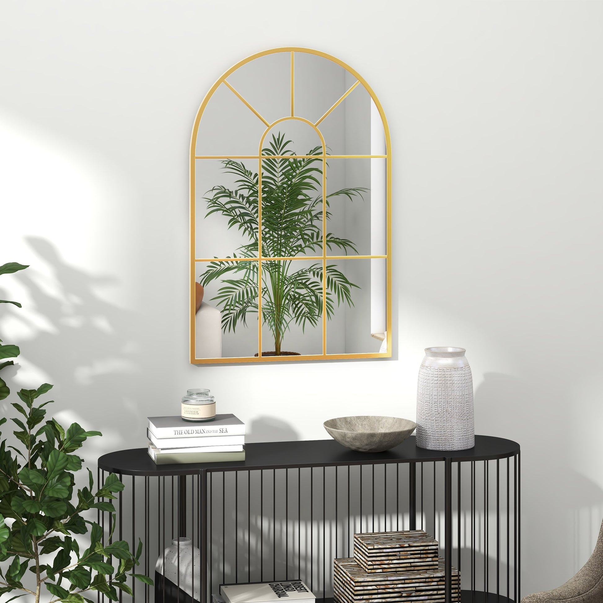Modern Arched Wall Mirror, 91 x 60 cm Window Mirrors for Living Room, Bedroom, Gold Tone-1
