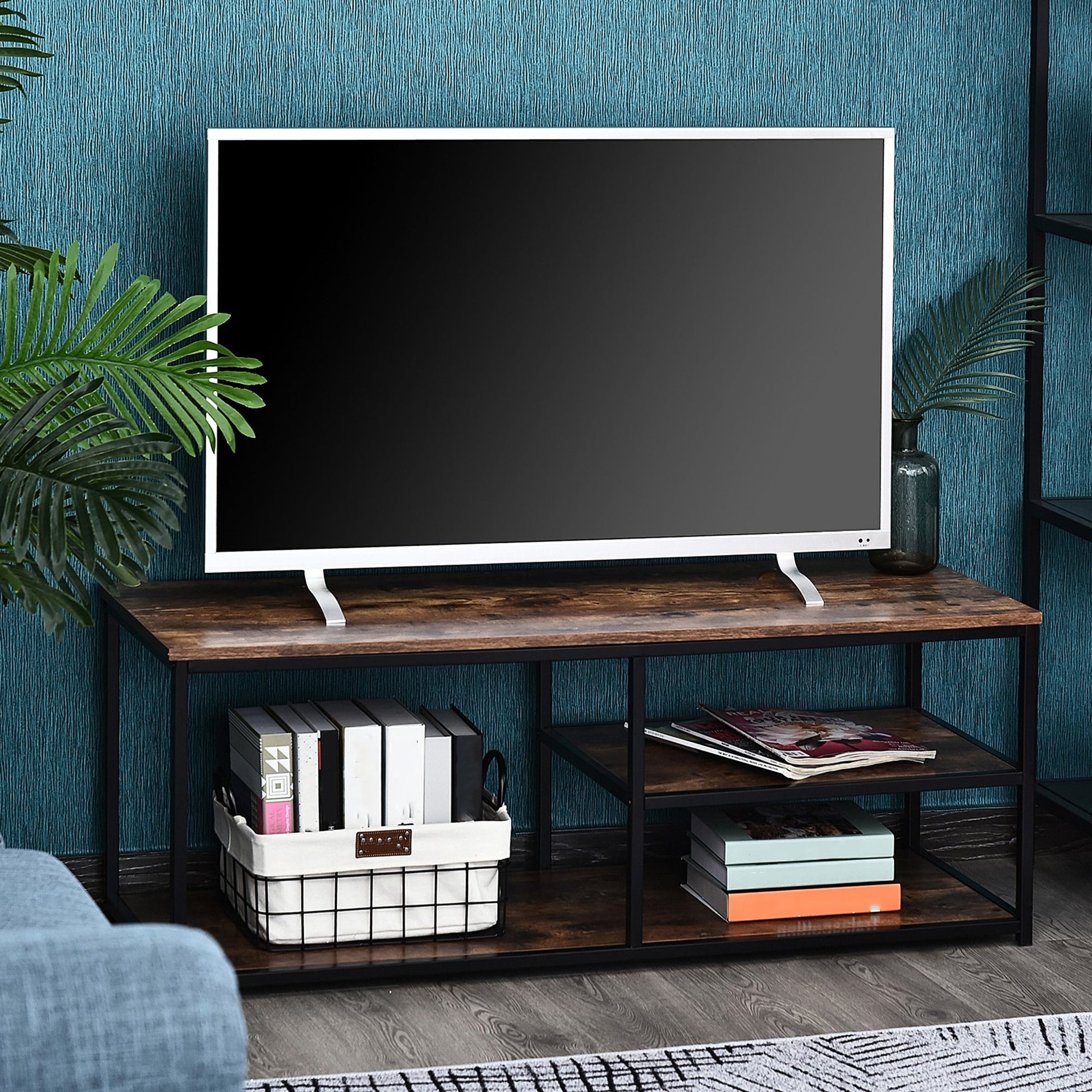 TV stand Industrial Style TV Cabinet With Storages 2 Shelves Metal Frame For living Room-1