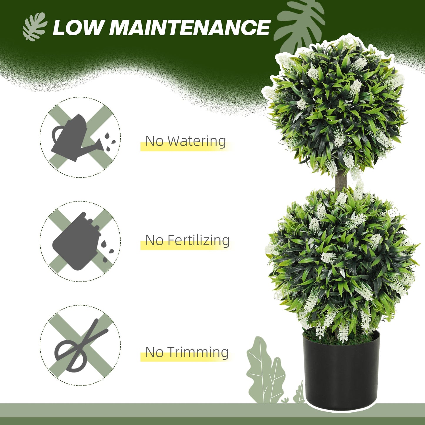 Set of 2 Decorative Artificial Plants Ball Trees with Lavender Flowers in Pot Fake Plants for Home Indoor Outdoor Decor, 70cm, White-4