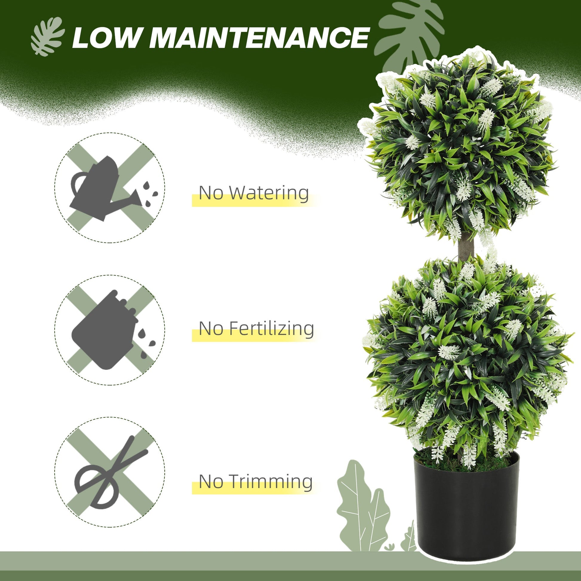 Set of 2 Decorative Artificial Plants Ball Trees with Lavender Flowers in Pot Fake Plants for Home Indoor Outdoor Decor, 70cm, White-4