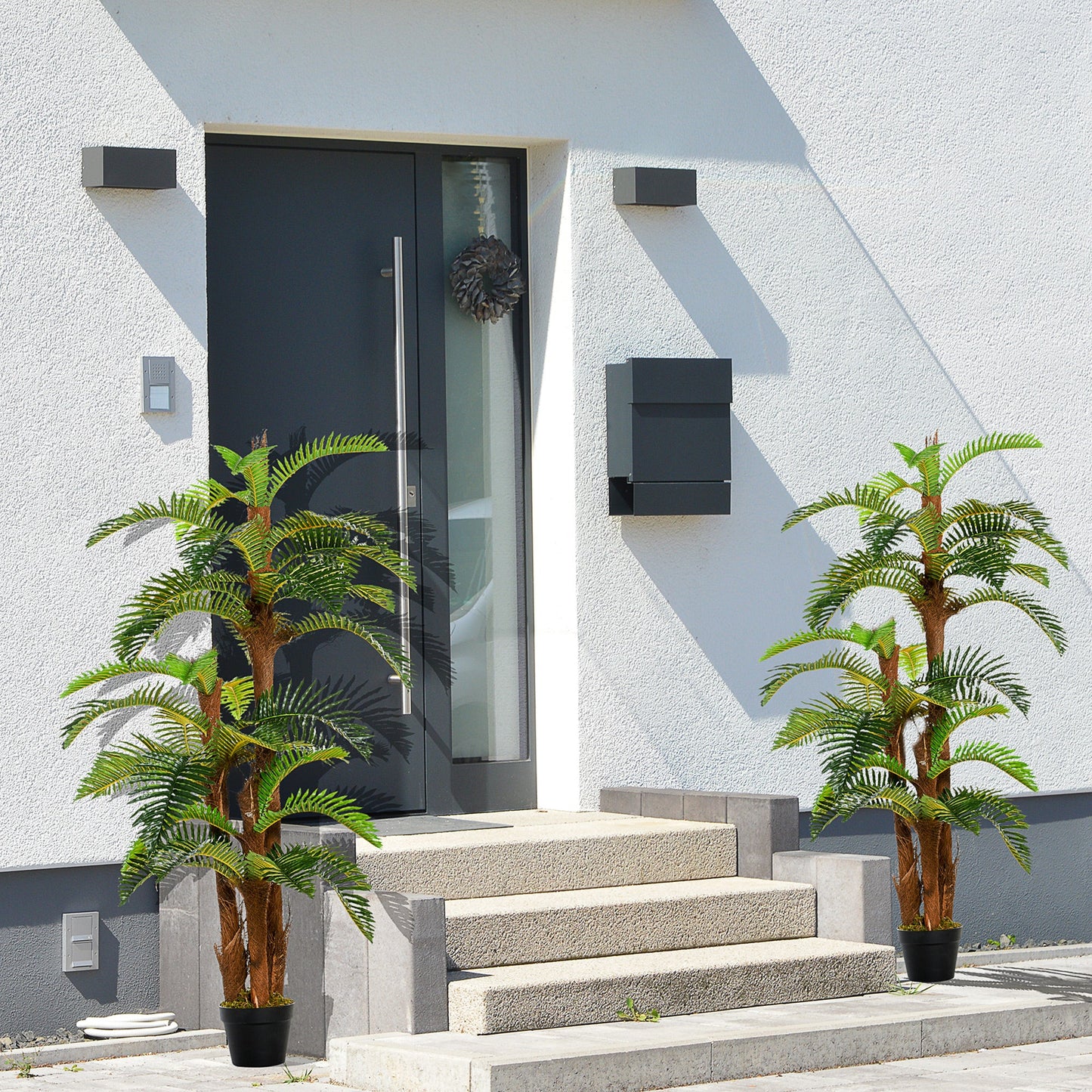 Set of 2 Artificial Tropical Palm Plants with Bendable Leaves - Green-1