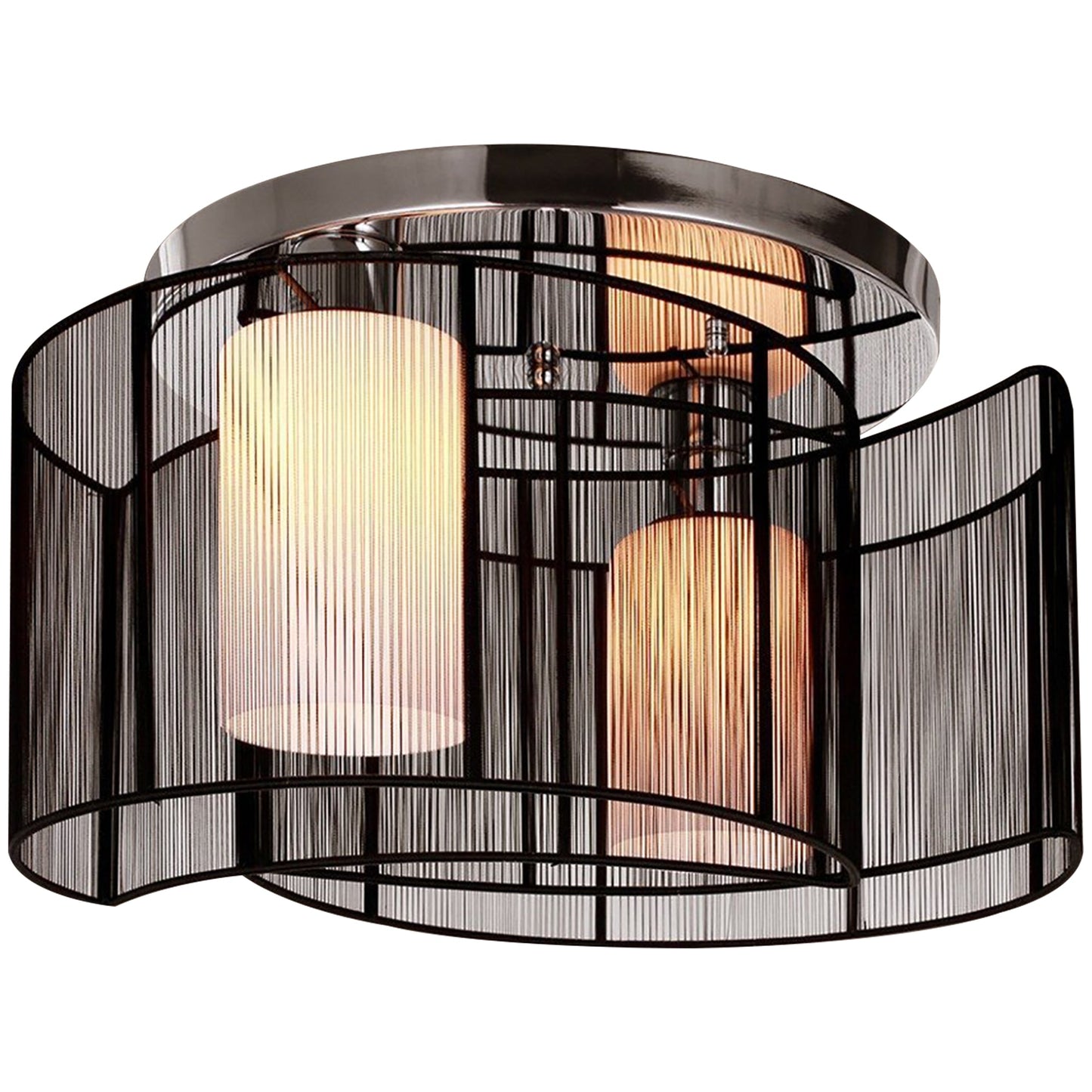 Metal Ceiling Light Chandelier, ?40x25H cm, Chrome/Fabric-Black-0