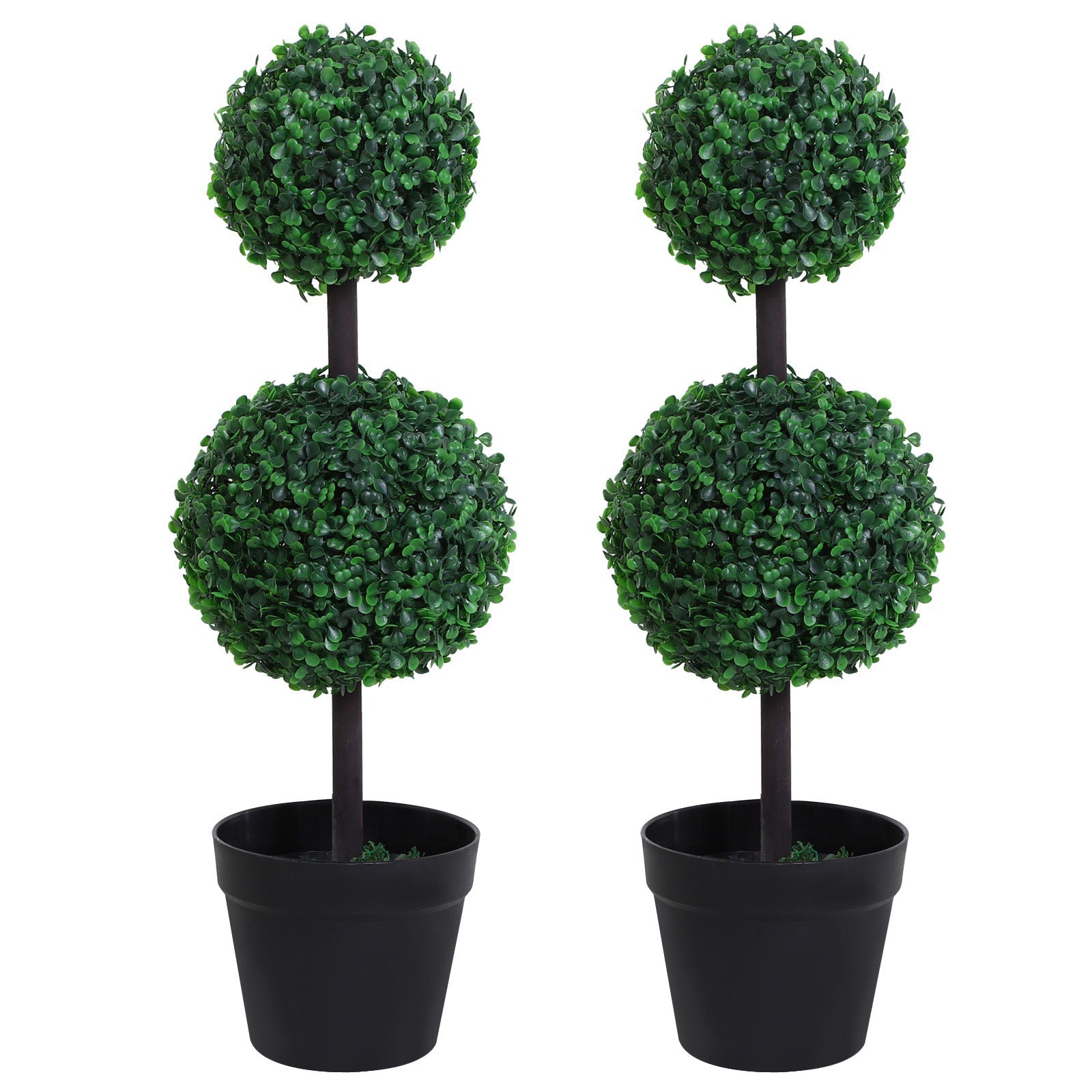 Set of 2 Artificial Boxwood Topiary Trees - Low Maintenance Greenery-1