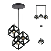 3 Cluster Pendant Light in Black Square Shape ~1256-3