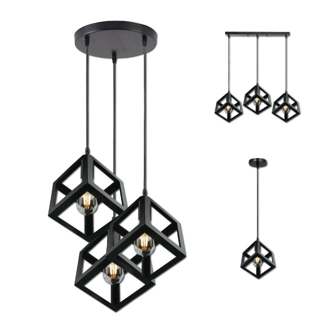 3 Cluster Pendant Light in Black Square Shape ~1256-3